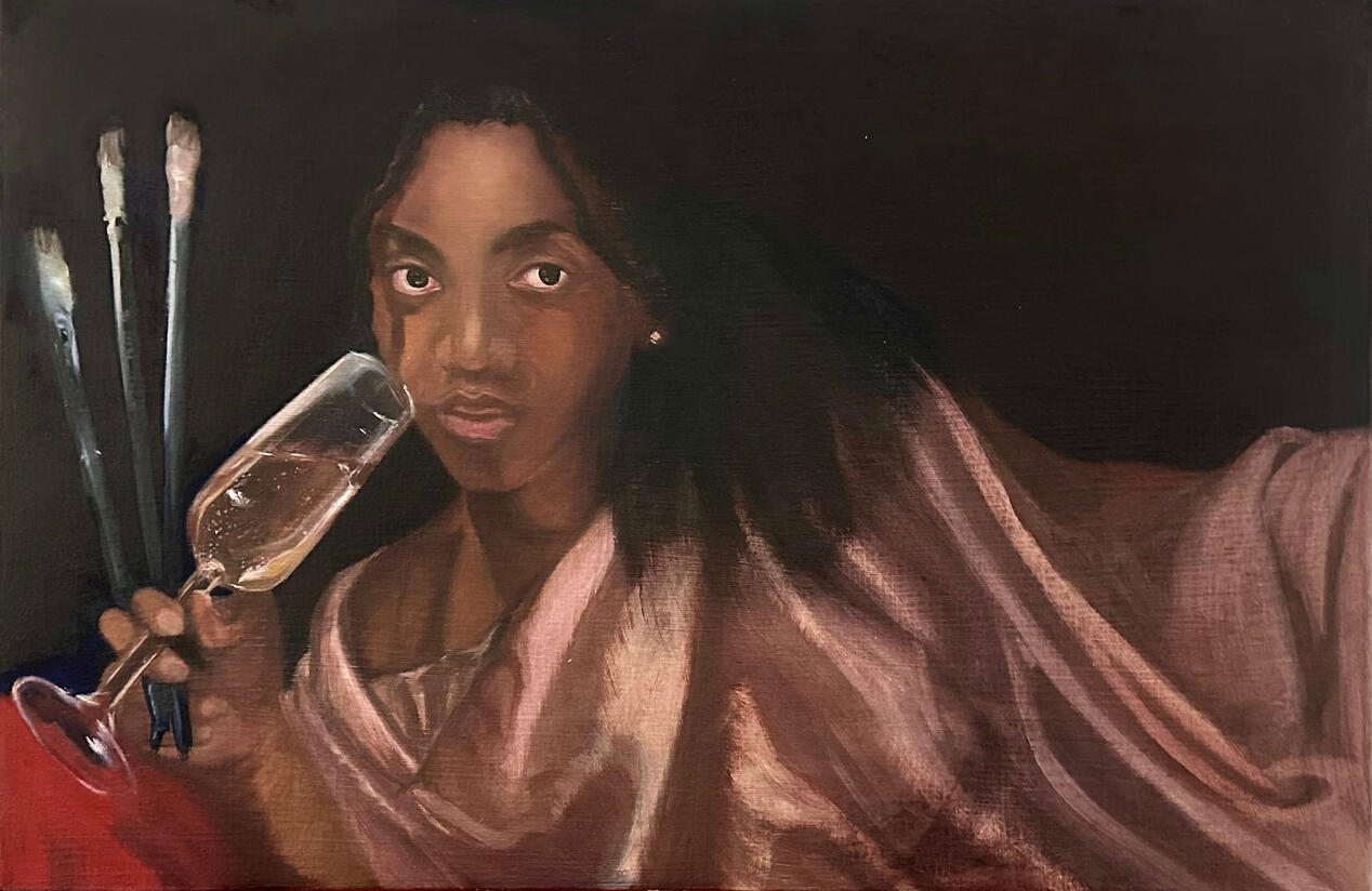 I&#39;ll Drink To That : A Self Portrait | 50.8x76.2 cm | Oil on Canvas | August 2024